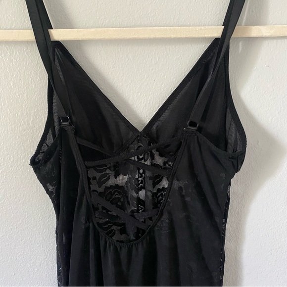 Whimsygoth black rose lace sheer midi slip dress women’s large goth glam gothic - Picture 4 of 6